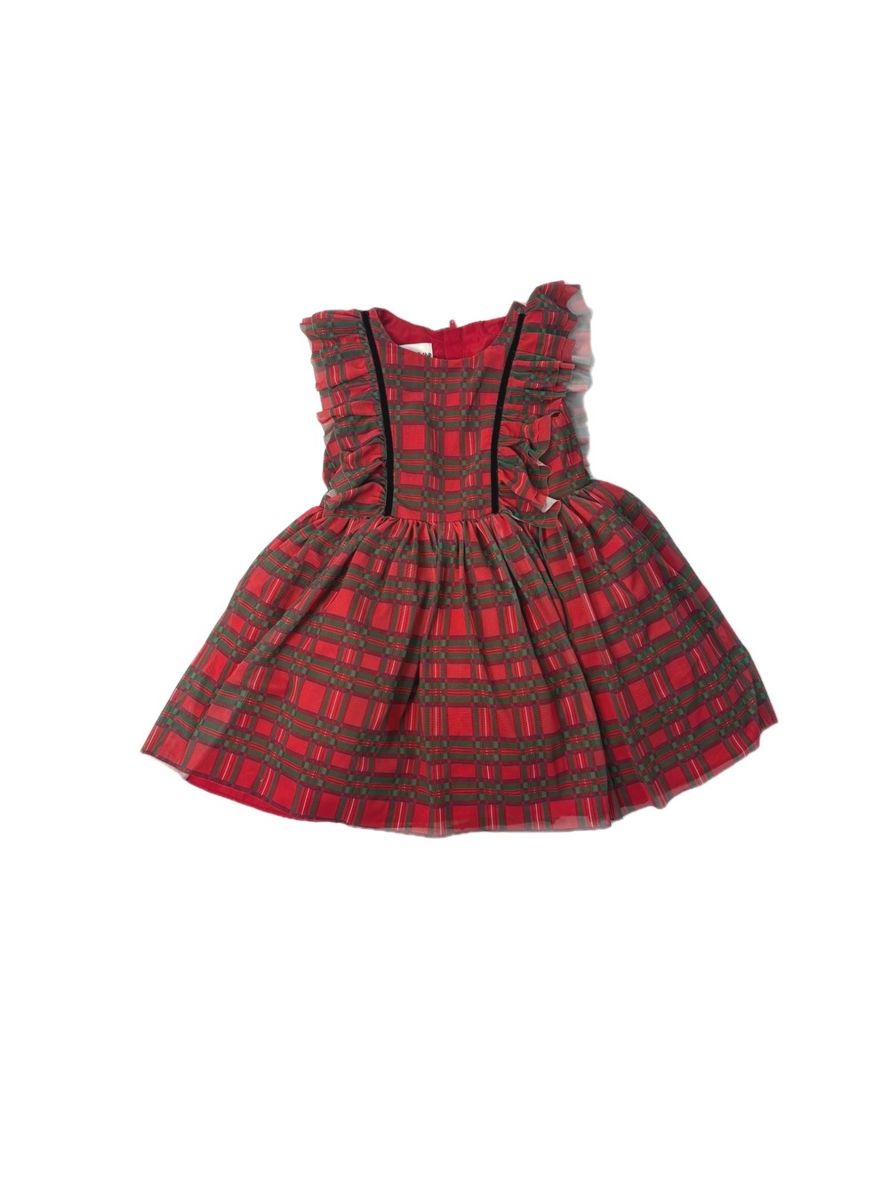 Pippa & Julie Girls' Red & Green Plaid Ruffle Dress with Tulle Underskirt NWOT